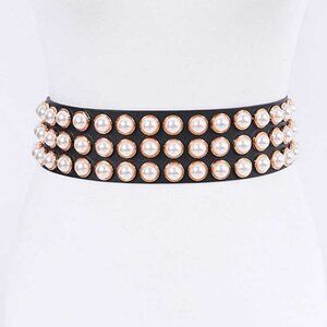 Plus Size Pearl Studs Fashion Belt - Black